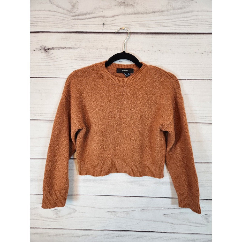 Forever21 Women's Brown Solid Crew Neck Long Sleeve Pullover Sweaters Size Small